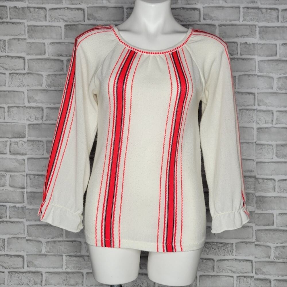 Vintage Pullover Cream & Red Striped Sweater Top